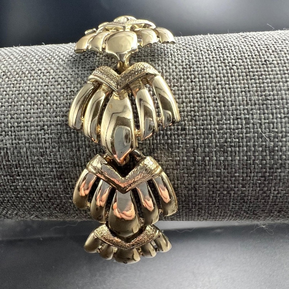 Vintage Coro Gold Tone Scalloped Fan Link Bracelet Mid Century Modern Signed 7"‎